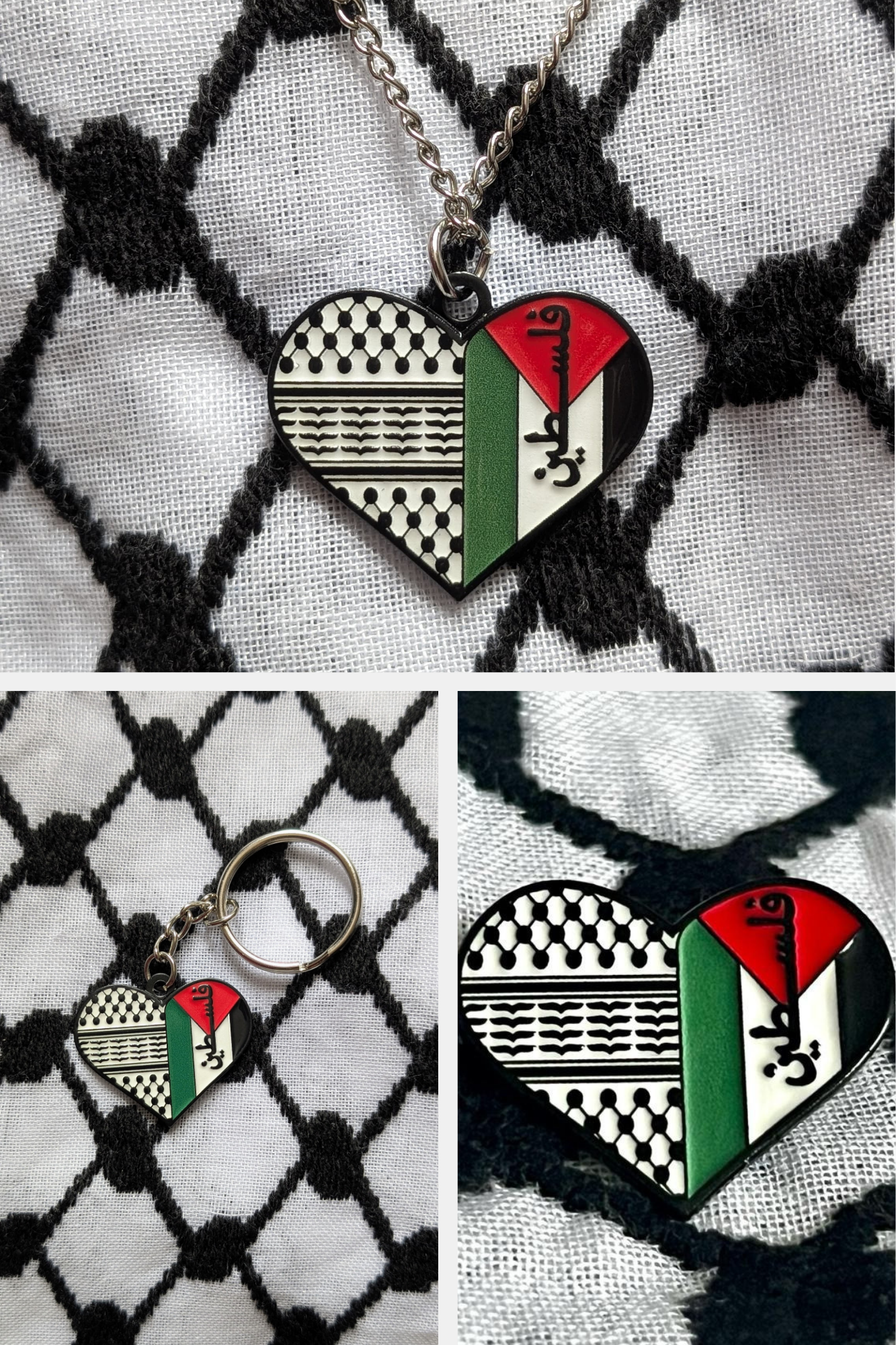 Half Keffiyeh Half Palestine Flag Accessories Set- Necklace, Keychain, Pin