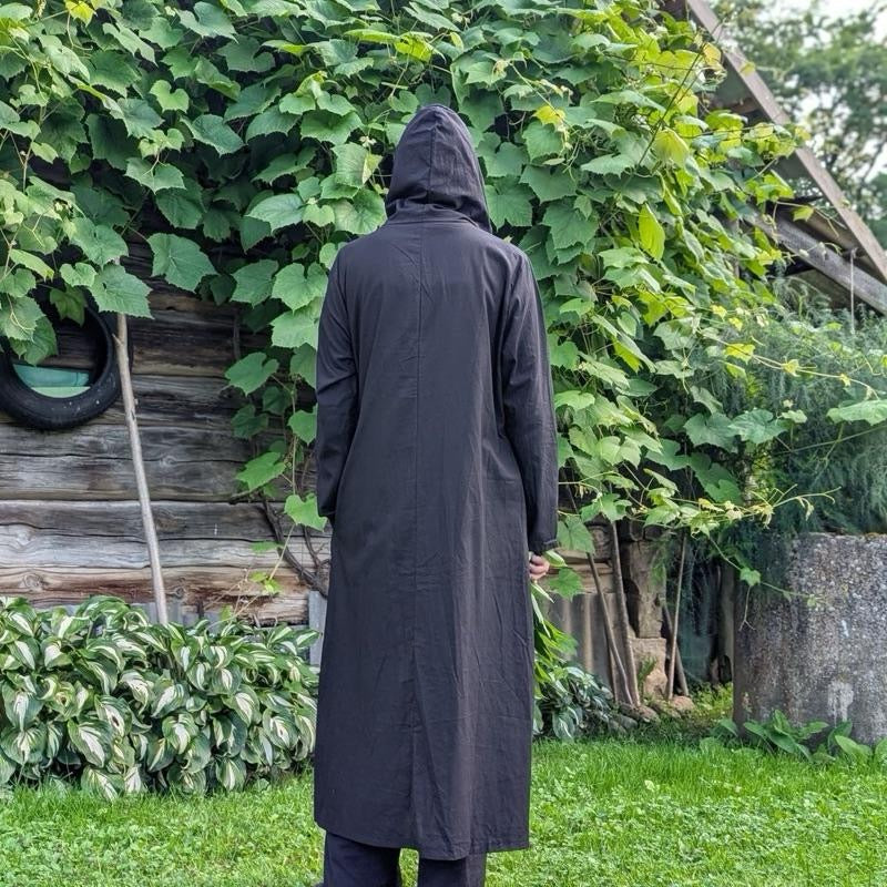 100% cotton abaya with hood, pockets and button up- black and navy-unisex