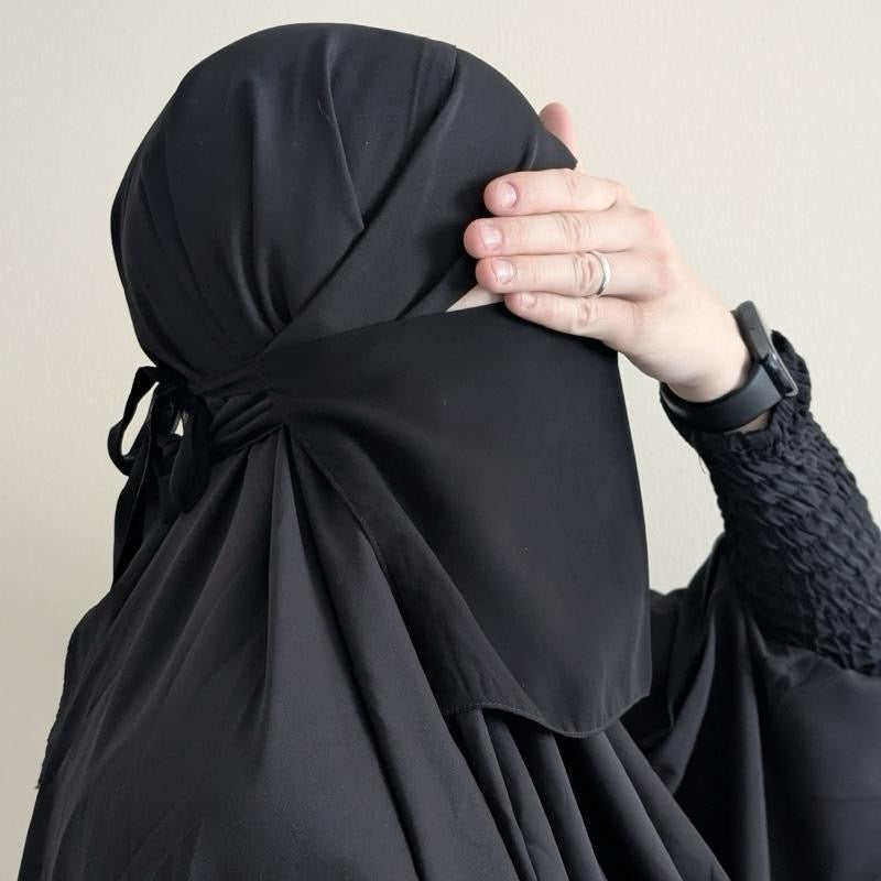 Half Niqabs 7” Made From Wool Chiffon With Tie Back In Black