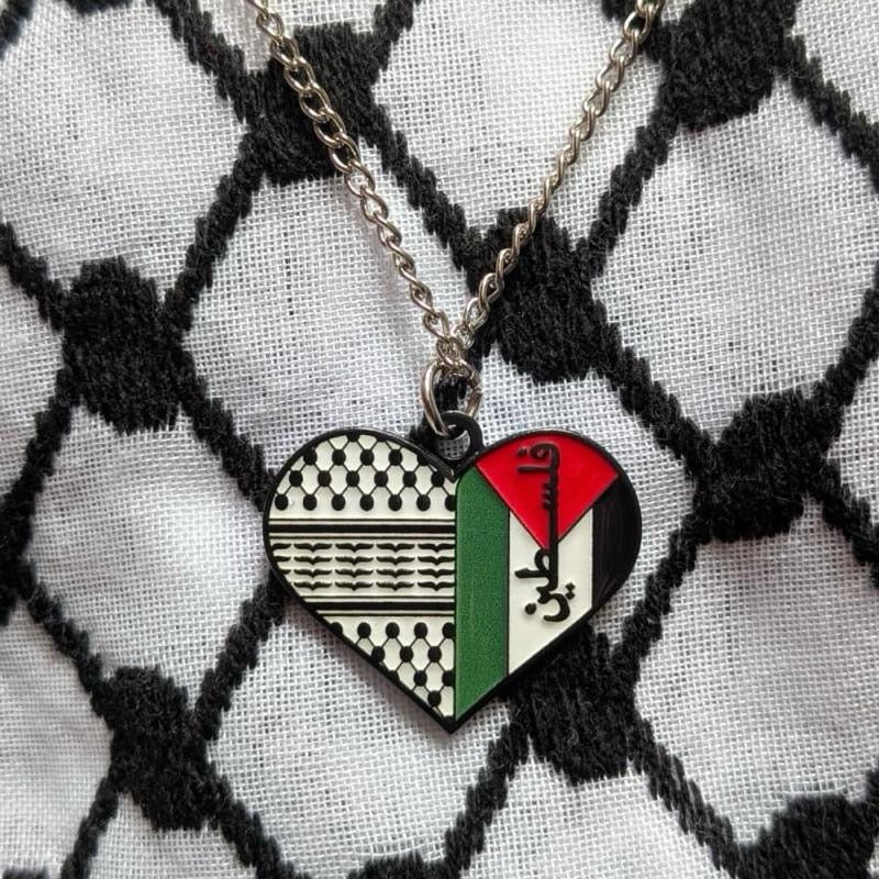 Half Keffiyeh Half Palestine Flag Accessories Set- Necklace, Keychain, Pin