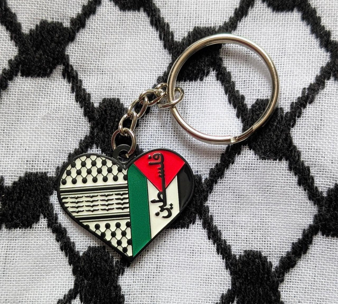 Half Keffiyeh Half Palestine Flag Accessories Set- Necklace, Keychain, Pin