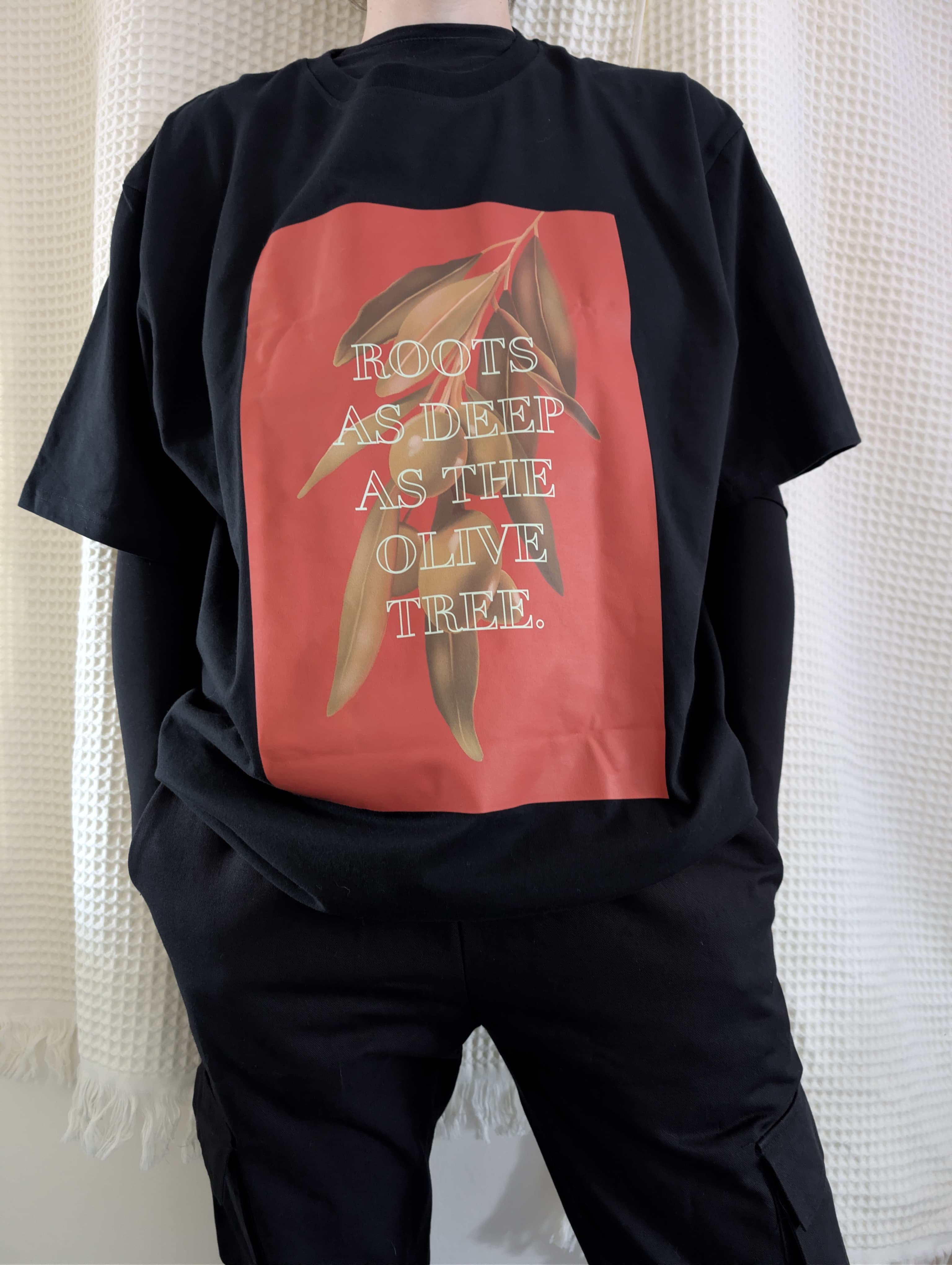 Kenza’s Treasures T-shirts- “Clothing With Purpose”- Roots As Deep As The Olive Tree- Oversized Fit- Unisex